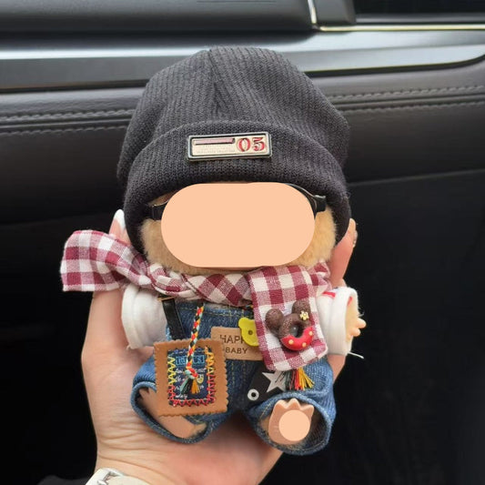 Winter Labubo Outfits Denim Overalls + Beanie Street Wear Fashion Labubo Outfit Keychain Labubo Clothing