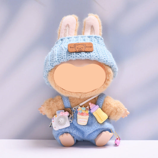 Have a Seat Labubo Doll Clothes Blue Overalls with Camera Macaron Clothes for Labubo Keychain Labubo Clothes 17cm Labubo Clothing
