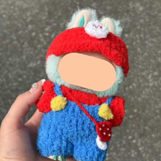 Cos Labubo Outfits Mario Overalls + Hat Accessories Fashion Keychain Labubo Clothing Labubo Outfit