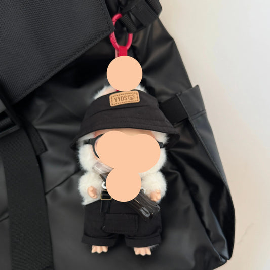 Keychain Labubo Clothes Overalls Have a Seat Labubo Doll Clothes Black Overalls With Glasses Hat 17cm Labubo Clothing