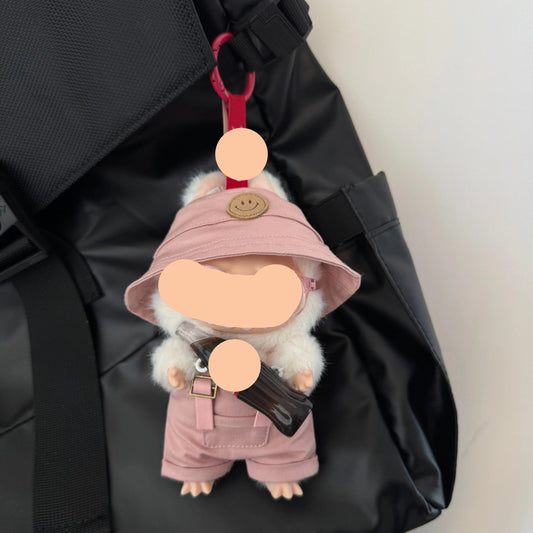 Keychain Labubo Clothes Overalls Have a Seat Labubo Doll Clothes Pink Overalls With Glasses Hat 17cm Labubo Clothing