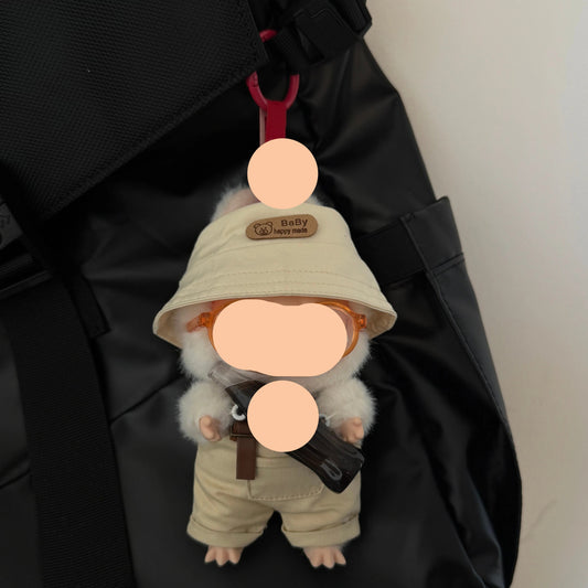 Keychain Labubo Clothes Overalls Have a Seat Labubo Doll Clothes Beige Overalls With Glasses Hat 17cm Labubo Clothing