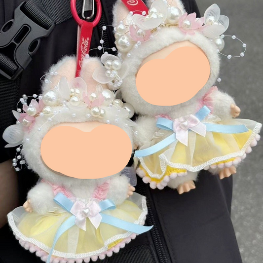 Summer Labubo Outfits Yellow Pink Dress Accessories Fashion Labubo Outfit Keychain Labubo Clothing