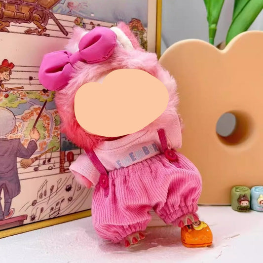 Labubo Outfits Pink Overalls + Hairbow Accessories Fashion Labubo Outfit Keychain Labubo Clothing