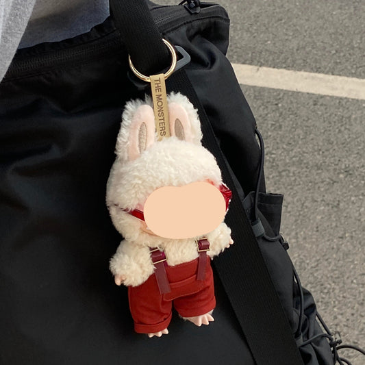 Red Overalls Keychain Labubo Clothes Have a Seat Labubo Doll Clothes Overalls with Glasses 17cm Labubo Clothing