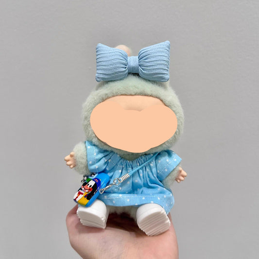 Labubo Clothes Blue Spotted Shirt + Hairbow Keychain Labubo Clothing Labubo Labubo Doll Clothes