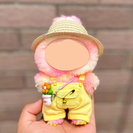 Labubo Outfits Yellow Overalls + Straw hat Accessories Fashion Labubo Outfit Keychain Labubo Clothing