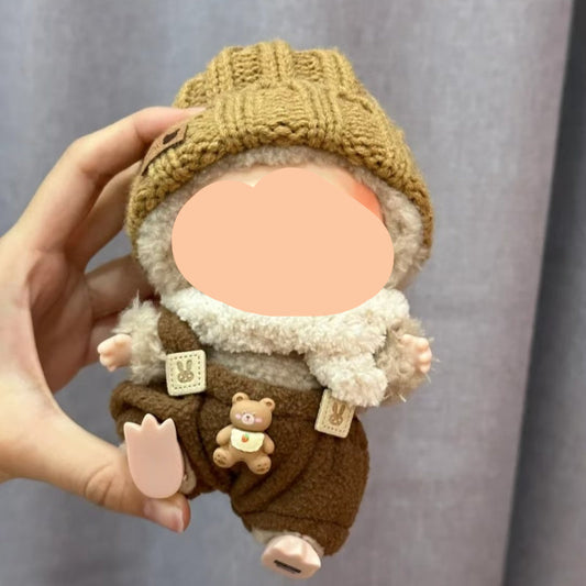 Winter Labubo Outfits Khaki Overalls + Beanie Accessories Fashion Keychain Labubo Clothing Labubo Outfit