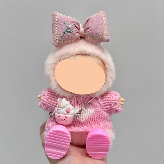 Labubo Clothes Pink Sweater + Hairbow Keychain Labubo Clothing Labubo Labubo Doll Clothes