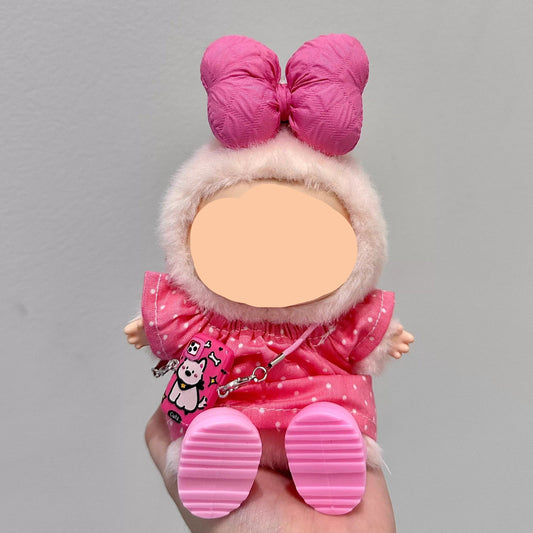 Labubo Clothes Pink Spotted Shirt + Hairbow Keychain Labubo Clothing Labubo Labubo Doll Clothes