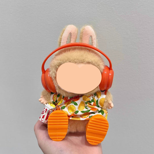 Labubo Outfits Orange Shirt + Headphone Labubo Outfit Keychain Labubo Clothing Labubo Doll Clothes