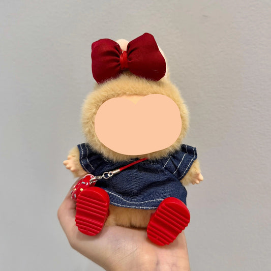 Labubo Outfits Blue Denim Shirt + Red Hairbow Labubo Outfit Keychain Labubo Clothing Labubo Doll Clothes