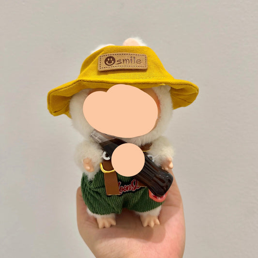 Have a Seat Labubo Doll Clothes Green Corduroy Overalls + Yellow Bucket hat 17cm Labubo Clothing