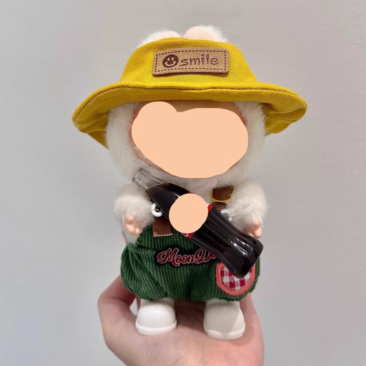 Have a Seat Labubo Doll Clothes Green Corduroy Overalls + Yellow Bucket hat + White Shoes 17cm Labubo Clothing