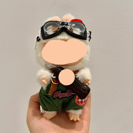 Have a Seat Labubo Doll Clothes Green Corduroy Overalls + Hat + Goggles 17cm Labubo Clothing