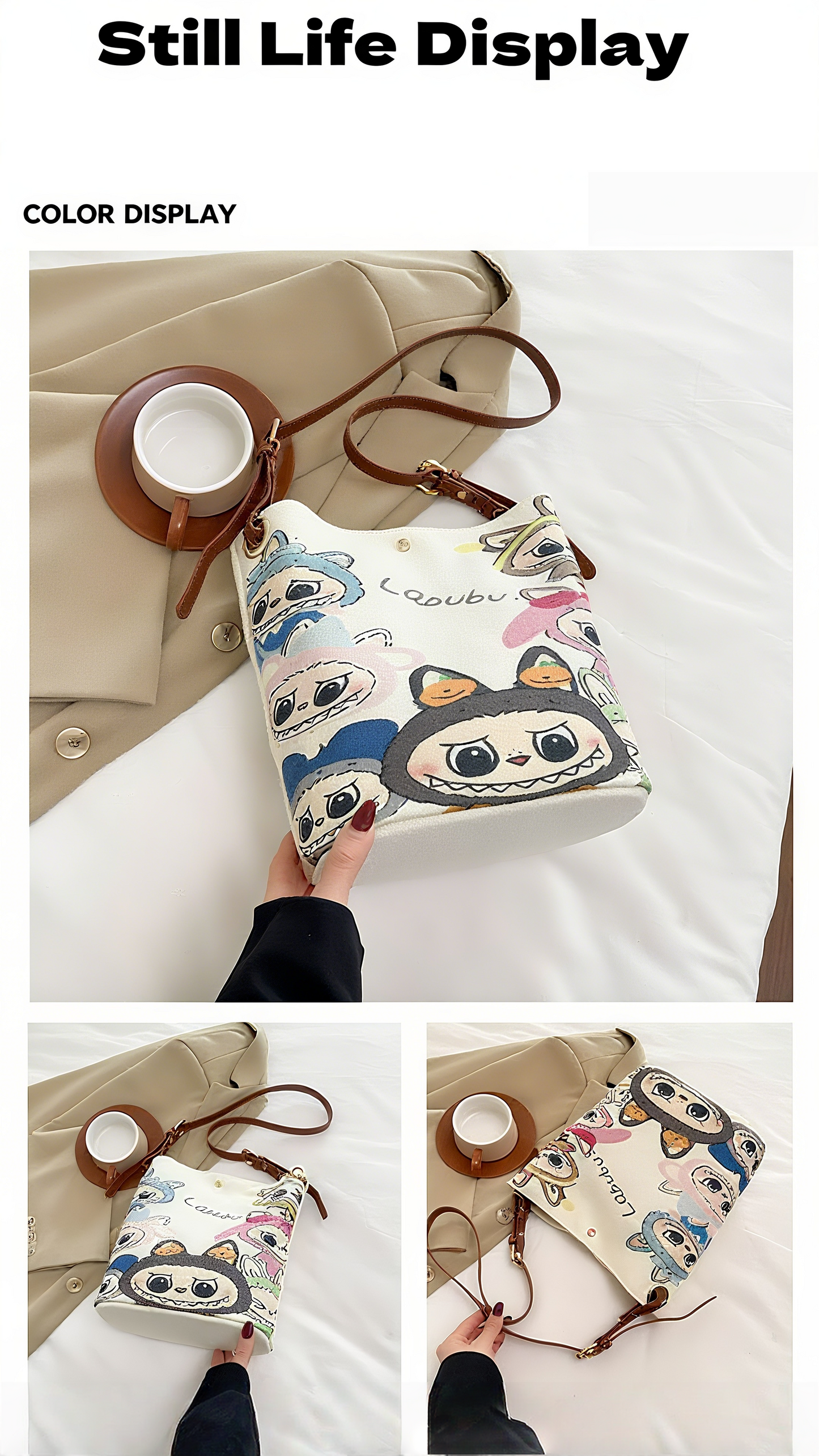 Labubu Cartoon - Printed Bucket Bag A Must - Have for Cute Outings