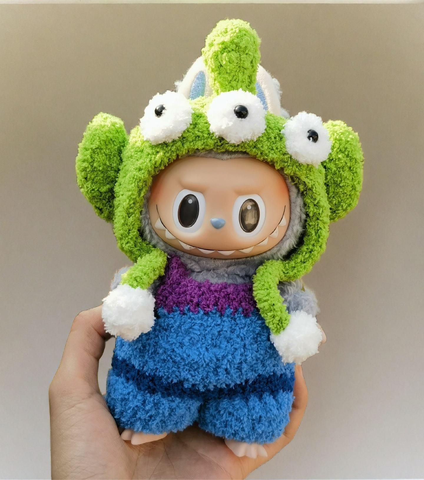 Labubu Cosmic Alien Outfit Set - Blå overalls med Monster Hood (17 cm)