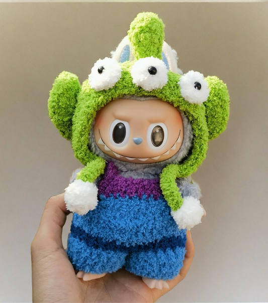 Labubu Cosmic Alien Outfit Set - Blå overalls med Monster Hood (17 cm)