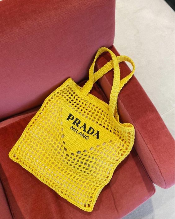 luxury Women's Natural Crochet Tote Bag-Yellow