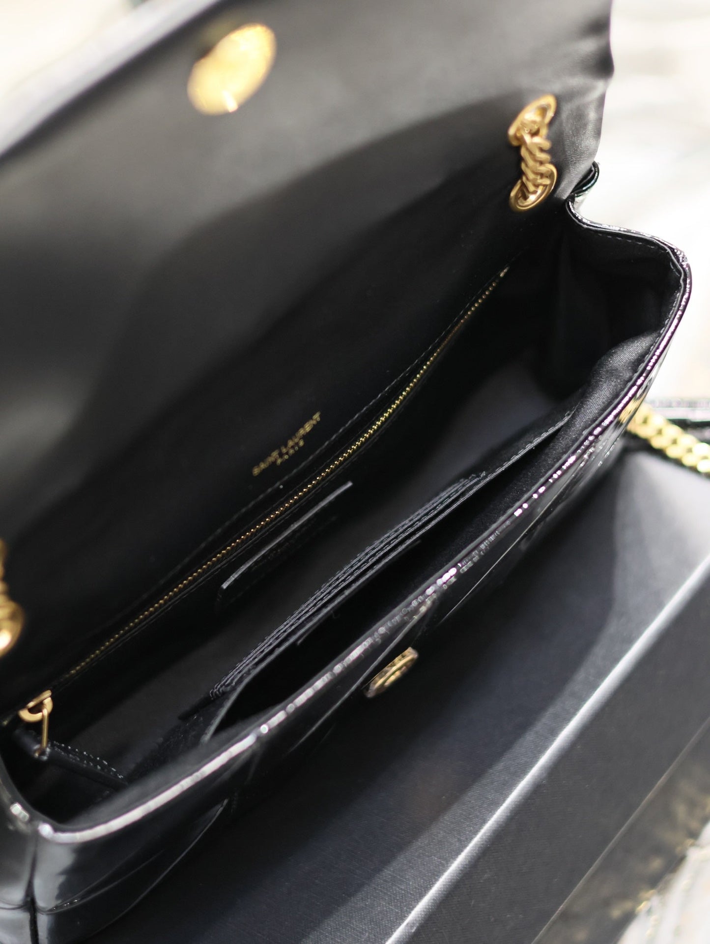 luxury Jaime Patent Black Bag - 25x15x7.5cm