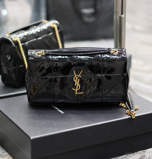 luxury Jaime Patent Black Bag - 25x15x7.5cm