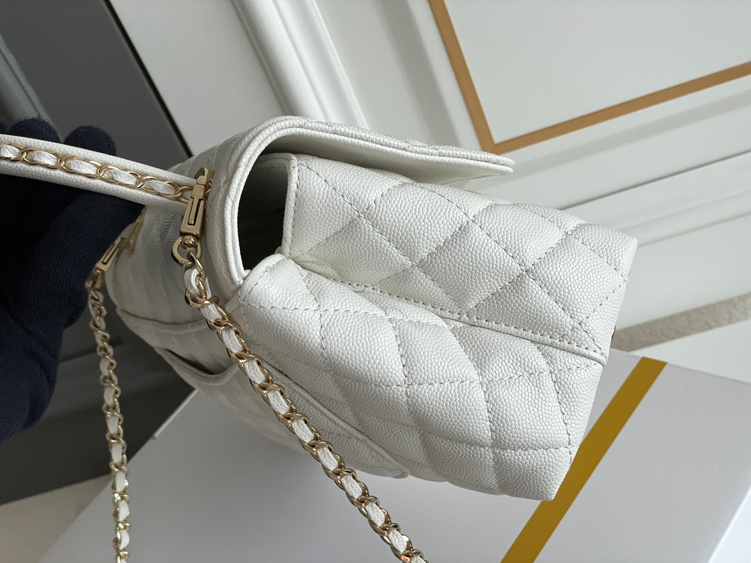 luxury Coco Handle White Bag - 24x14x10cm
