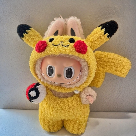Conjunto de figurinos de Labubu Pikachu - Roupa de caracteres elétricos amarelos (17 cm)