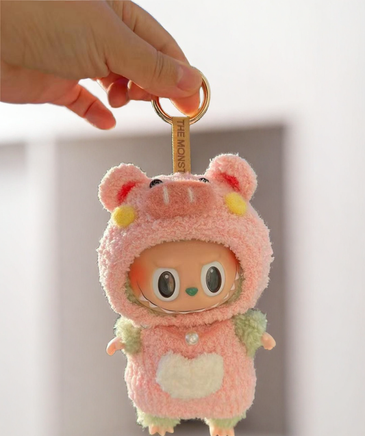 Conjunto de roupas de porco rosa de Labubu - moletom molho com coração branco (17 cm)