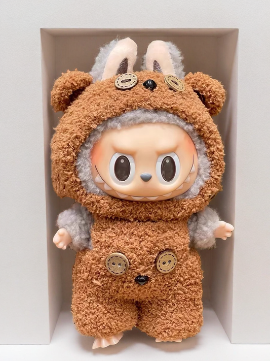 Labubu Brown Bear Plush Outfit Set - weich und kuschelig (17 cm)