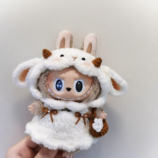 Labubu Sheep Cloak Out Fit Set - Winter White Cape με κέρατα (17cm)