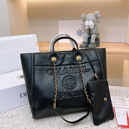 luxury Deauville em Couro Preta Italiana Bag