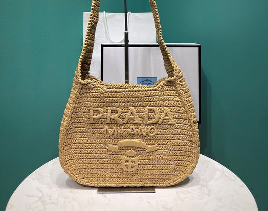luxury Raffia Round Tote - 30x24x4.5cm
