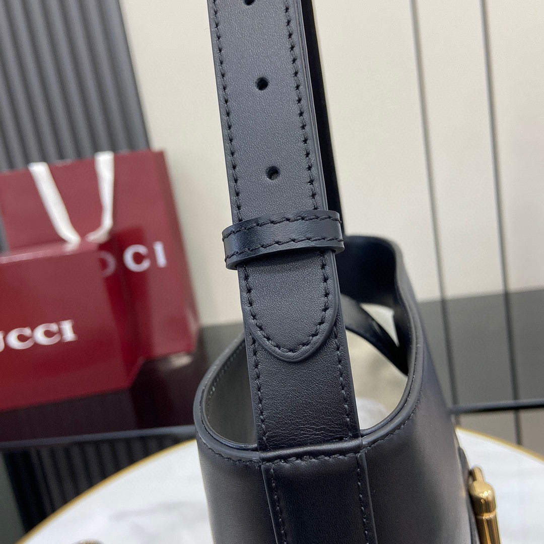 luxury small horsebit embellished leather bucket bag