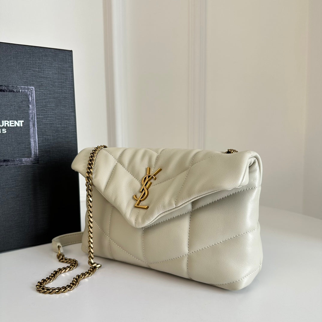 luxury  Loulou Puffer Toy Bag In Quilted Lambskin White Size 23x15.5x8.5