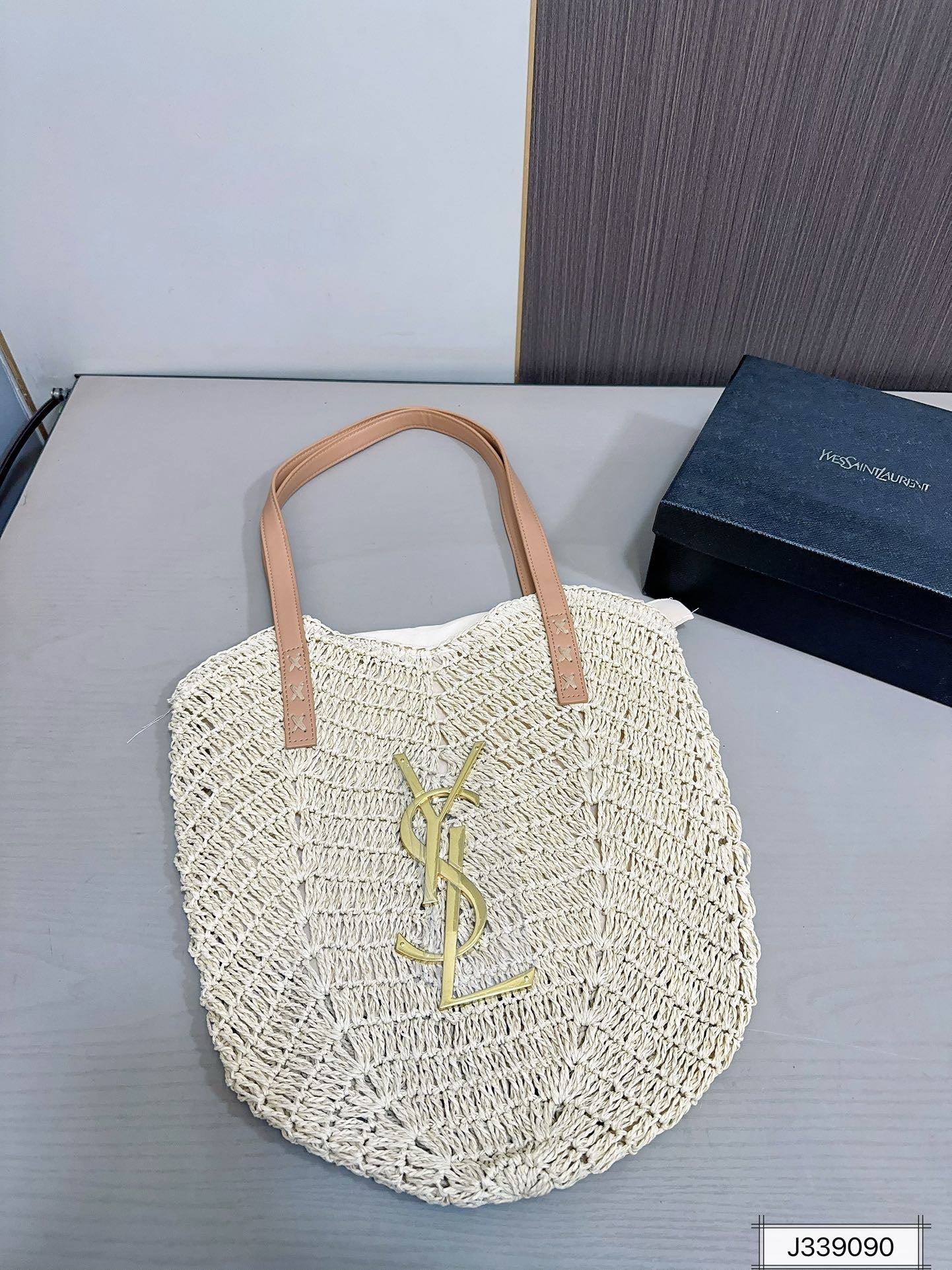 luxury SAINT LAURENT Vacation Casual Raffia Woven Tote Bag 35x32cm