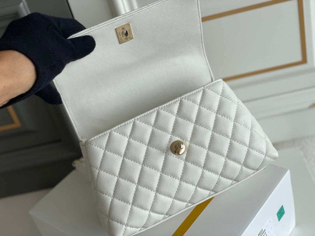 luxury Coco Handle White Bag - 24x14x10cm