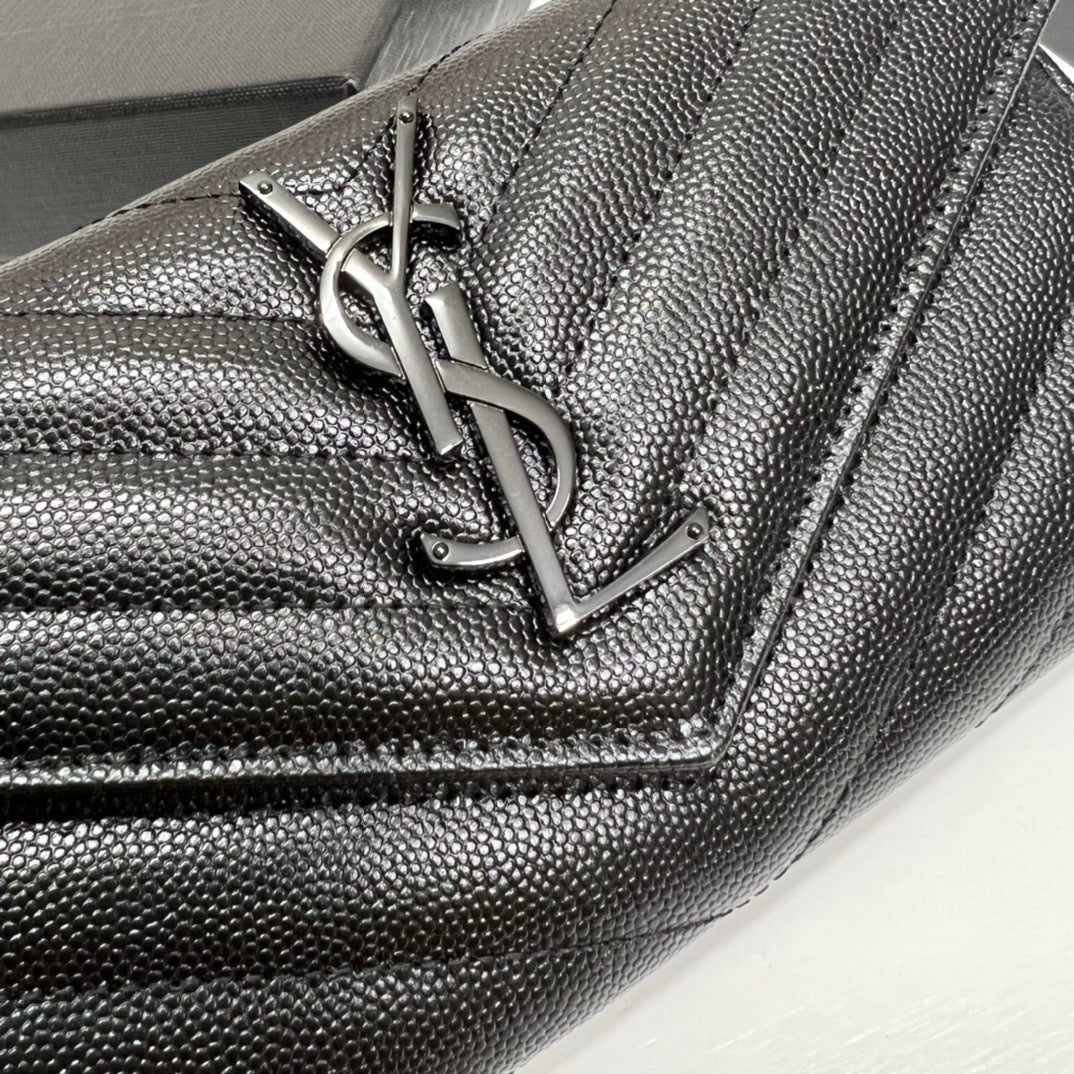 luxury Long Wallet Black Leather Black Tone 10767 19cm