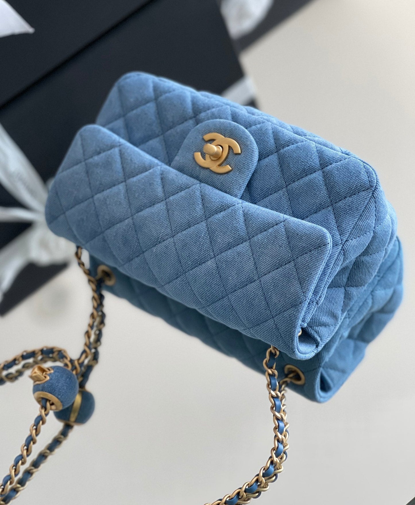 luxury Denim Flap Bag - 20x13x7cm