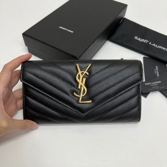 luxury Long Wallet Black Leather Gold Tone 10769 19cm