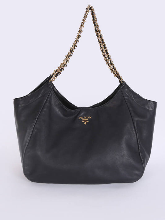 luxury Vitello Soft Chain Handle Shoulder Bag Nero 48 x 33 x 20cm