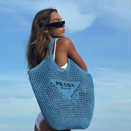 luxury Raffia Tote Bag-Blue