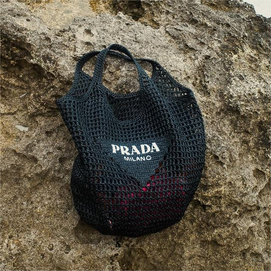 luxury Raffia Tote Bag-Black
