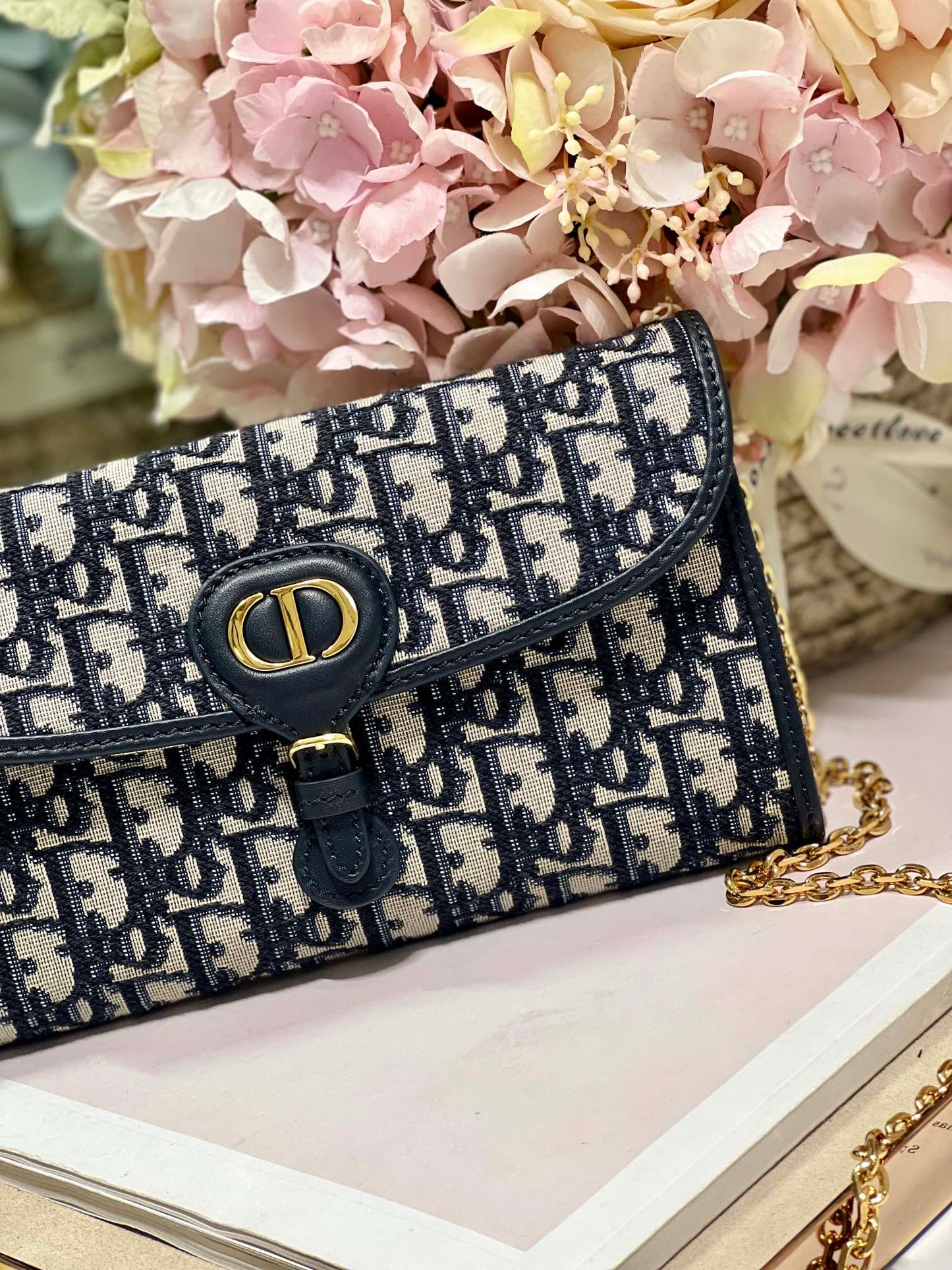 luxury Bobby Wallet on Chain East West Blue Oblique Jacquard - 21.5¡Á12¡Á4cm
