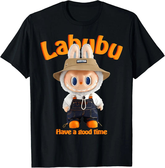 Funny Labubu the Monsters Crew Camiseta de manga corta para el cuello para Labubu Lover Black
