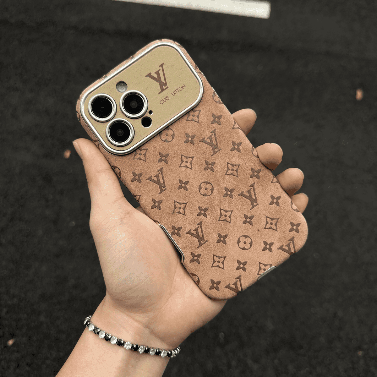 Lou Brown & Black Color Leather iPhone Case